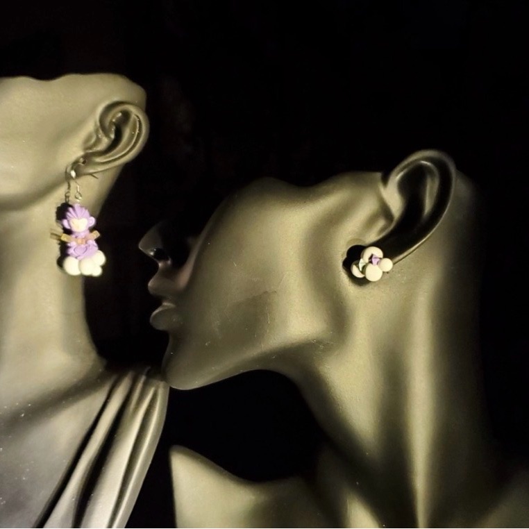 Purple And White Floral Cluster Earrings For Women